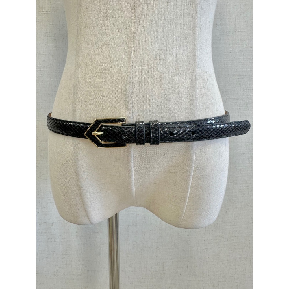Lauren Ralph Lauren Snakeskin Print Black Skinny Belt Womens XL Gold Buckle